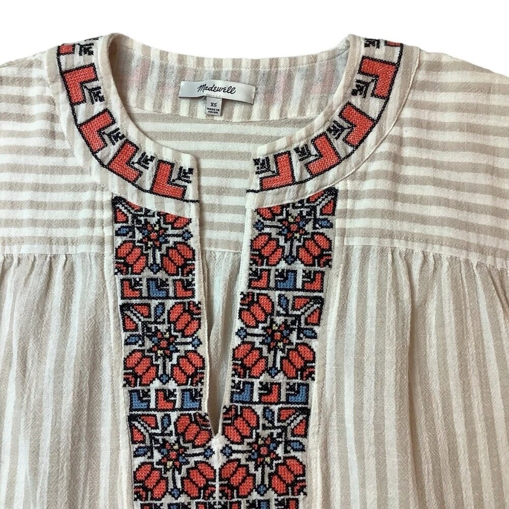 Madewell Womens Tunic Embroidered Stitch Boho Aztec Design Top Size XS Cotton - Picture 5 of 9